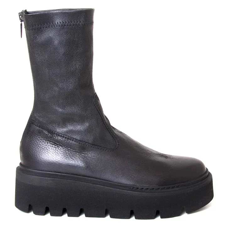 Lofina - Leather Platform Boot - Black