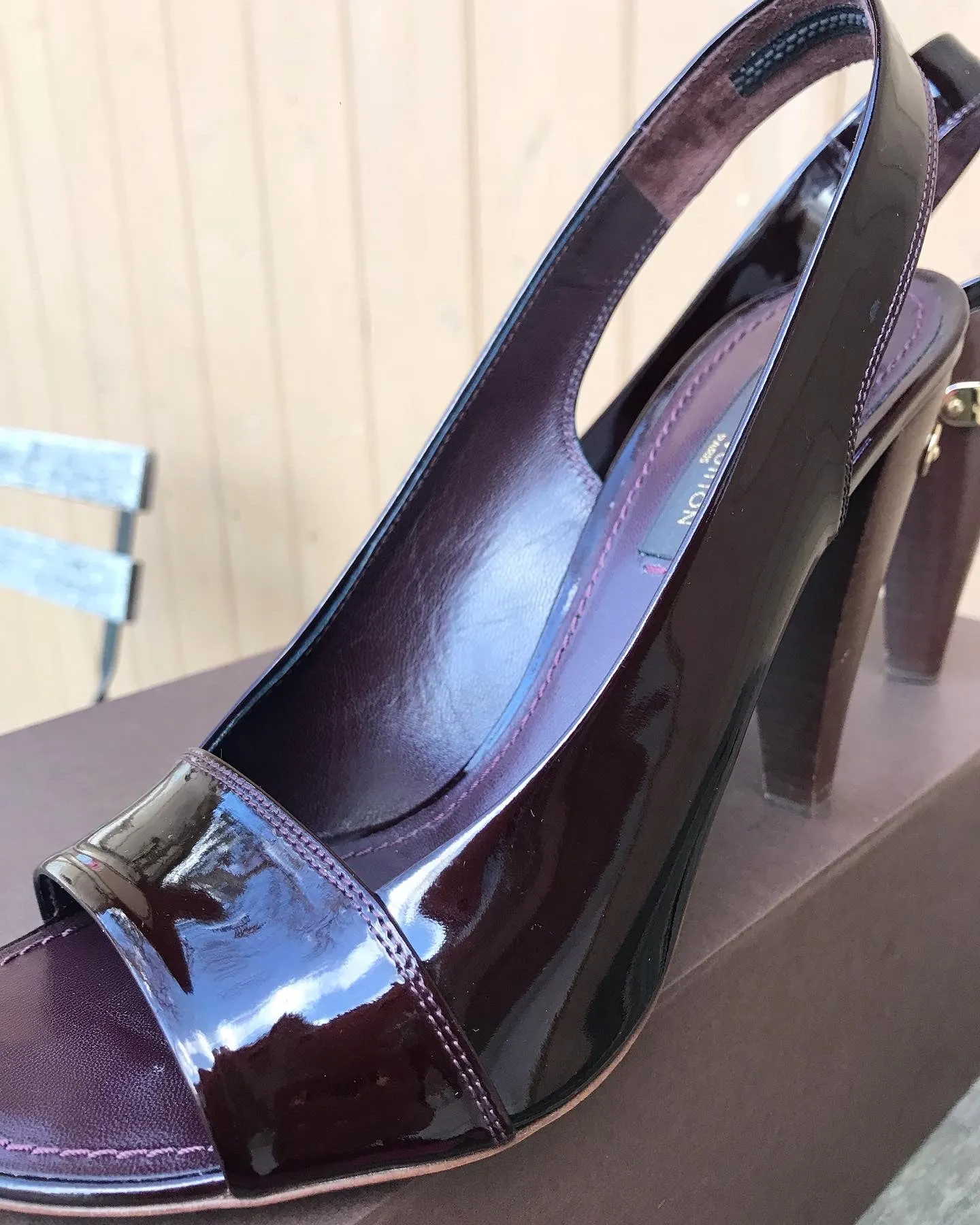 LOUIS VUITTON Amarante Red Patent Leather High Heel Slingback Sandals