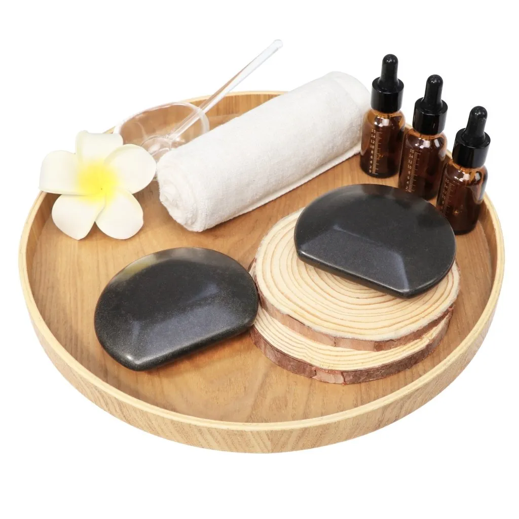 Master Massage Three Quarter 3/4 Round Balsalt Hot Massage Stone Rock Guasha 2 Piece Pack