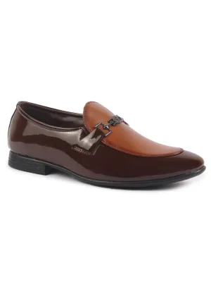 Men Brown Patent Leather Horsebit Buckle Party Formal Slip On Shoes|Tuxedo Slip On Shoe with Comfort