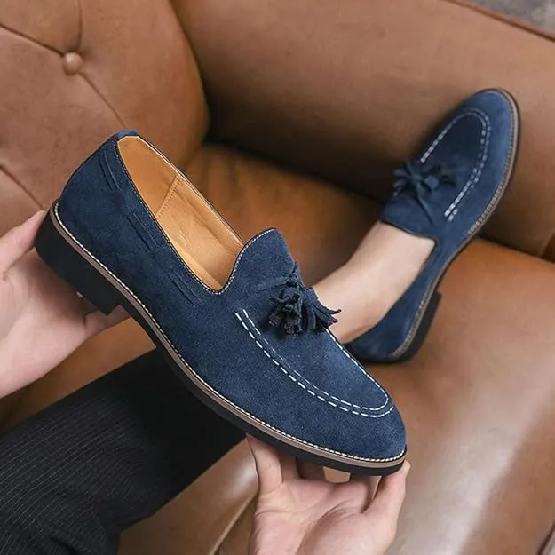 NEW Retails $73, Men's Oxford Leather Dress Shoes Genuine Leather Shoes Comfort Loafers Dress Shoes, Blue, Men's Sz 11