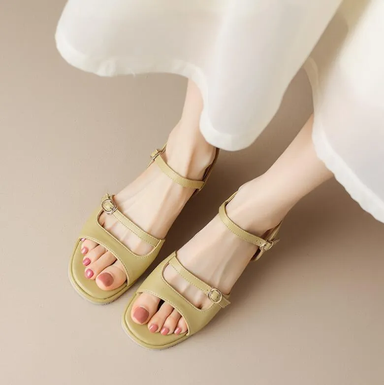 Petite Size Bock Heel Ankle Strap Open Toe Sandals MS127