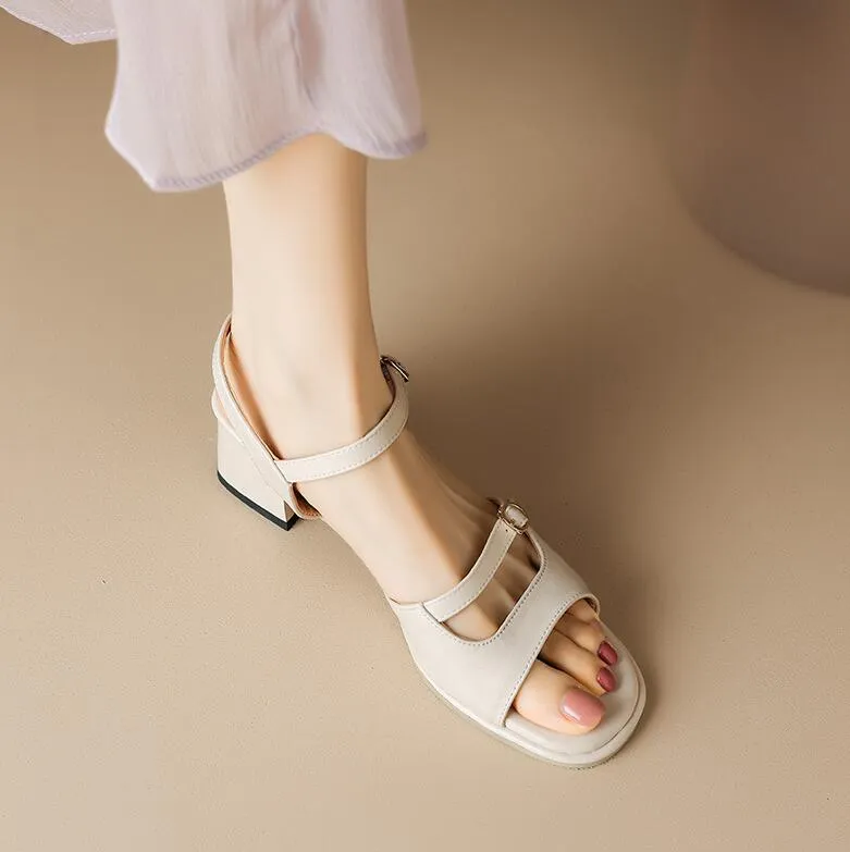 Petite Size Bock Heel Ankle Strap Open Toe Sandals MS127