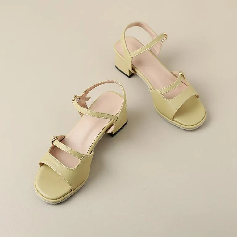 Petite Size Bock Heel Ankle Strap Open Toe Sandals MS127