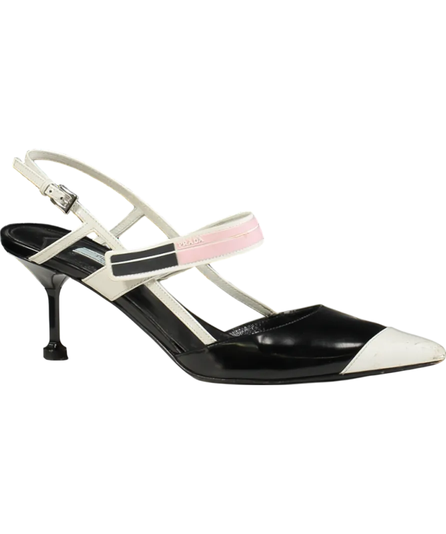 Prada Black Leather Slingback Pumps UK 7.5 EU 40.5 