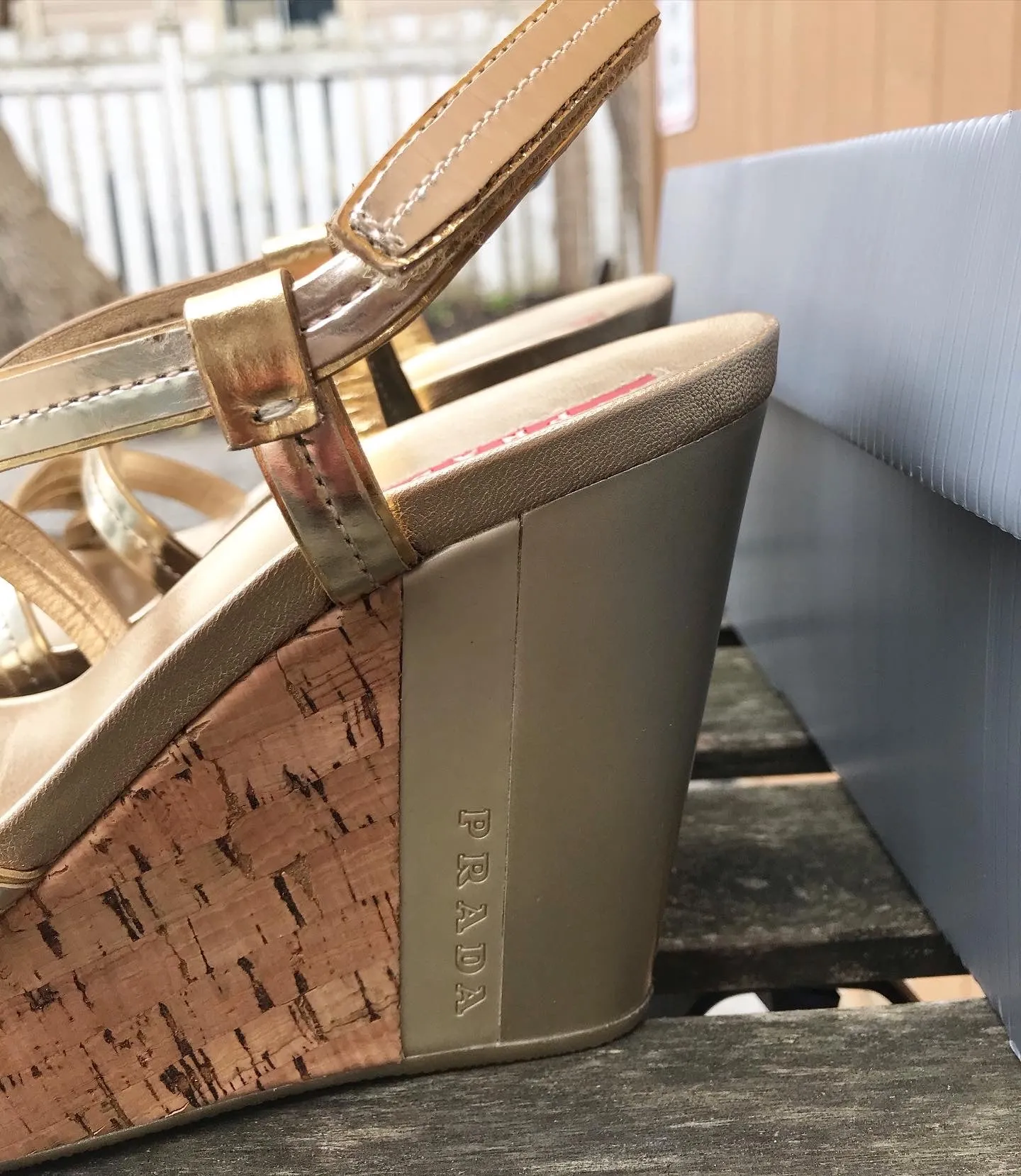 PRADA Patent Leather Cork Platform Wedge Sandals