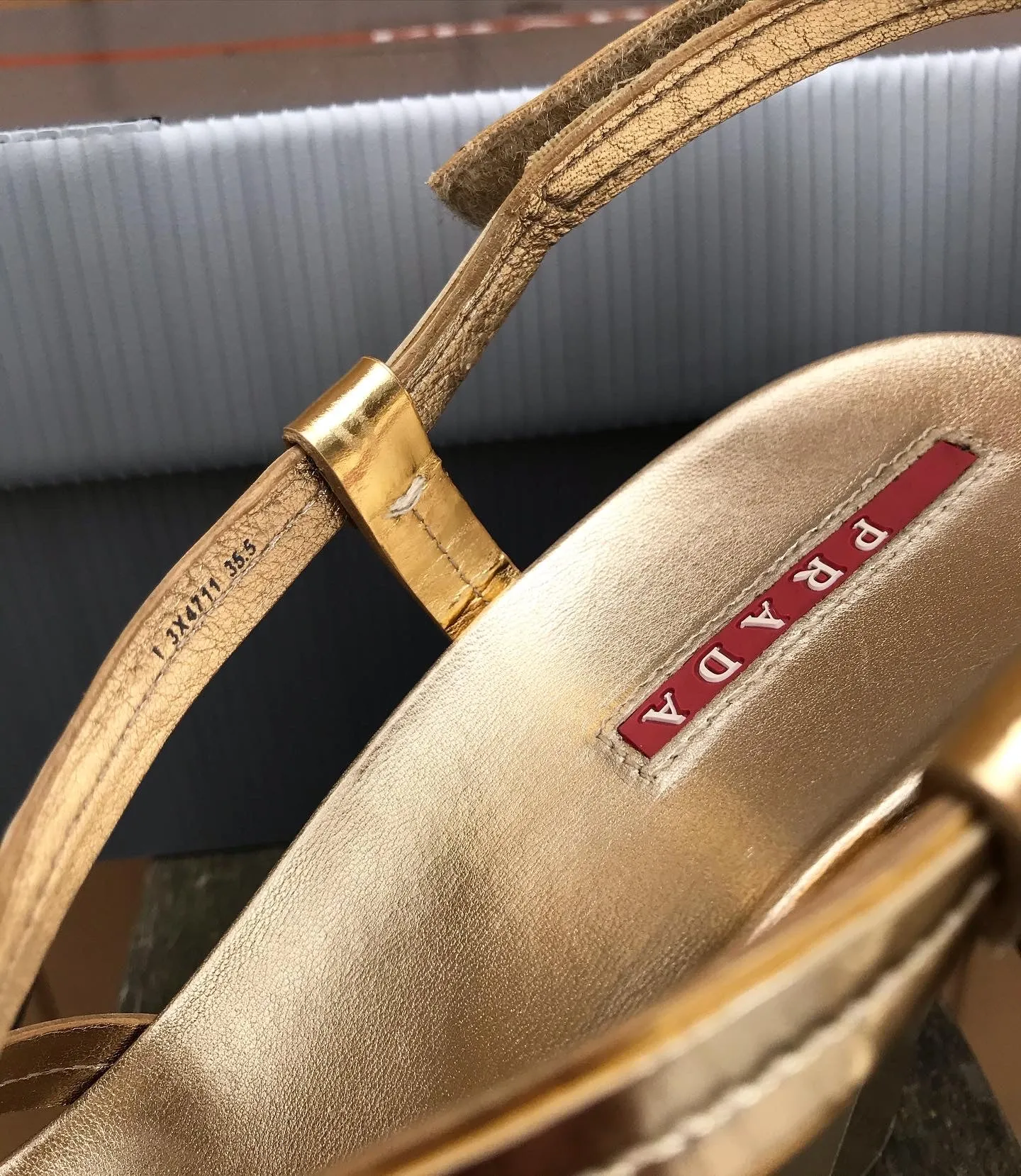 PRADA Patent Leather Cork Platform Wedge Sandals