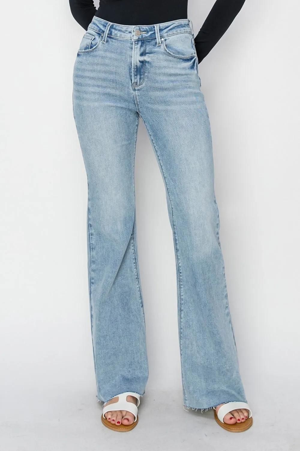 RISEN Melanie High Rise Raw Cut Hem Bootcut Jeans