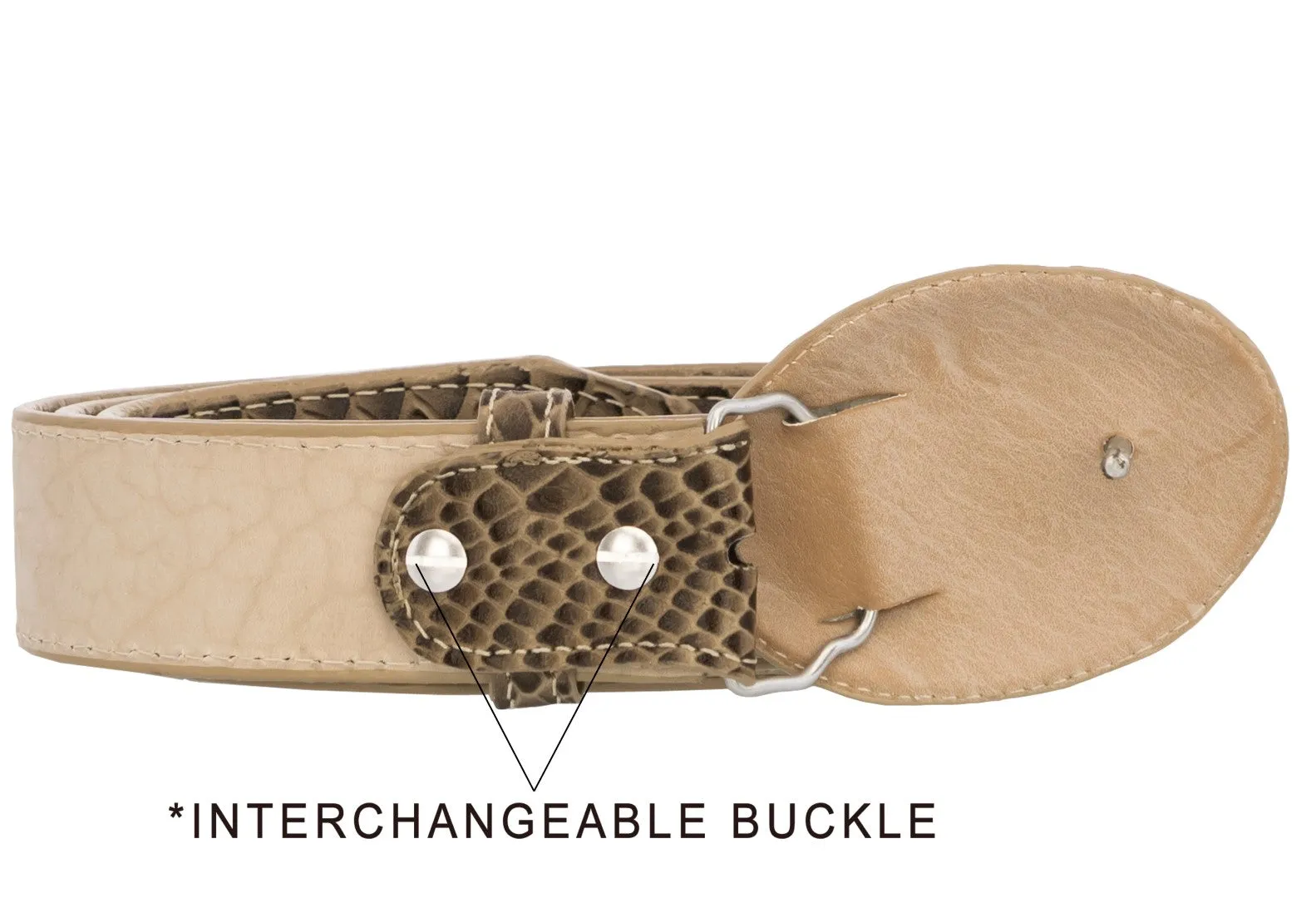 Rustic Sand Western Cowboy Belt Snake Print Leather - Rodeo Buckle