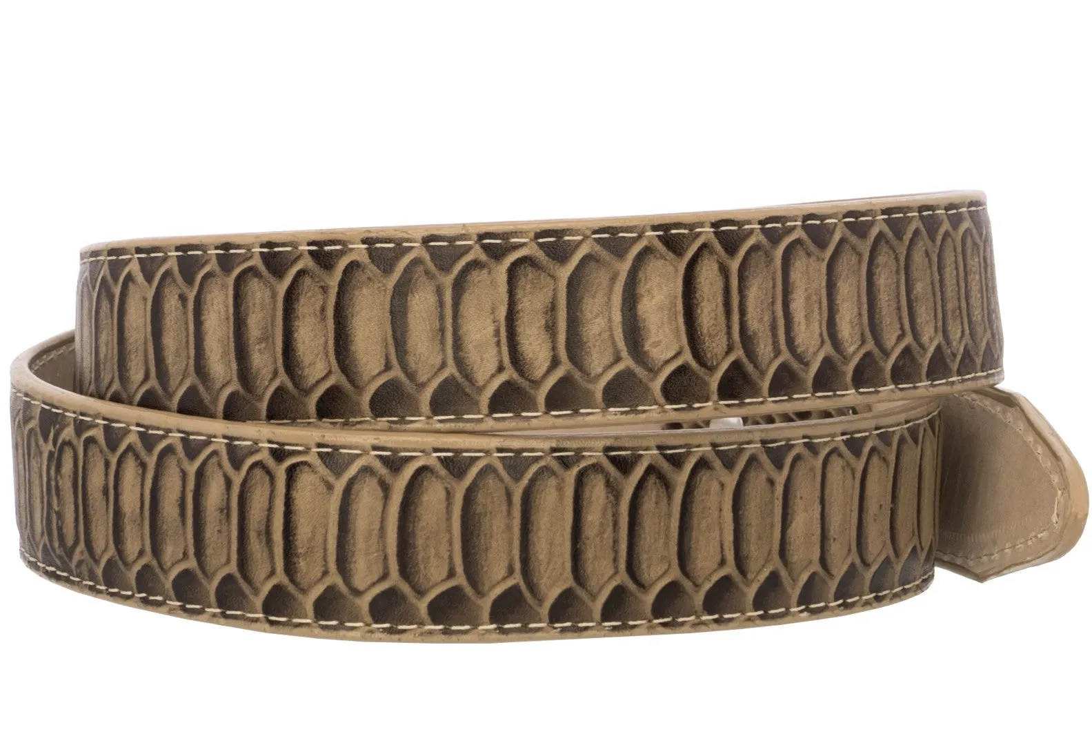 Rustic Sand Western Cowboy Belt Snake Print Leather - Rodeo Buckle