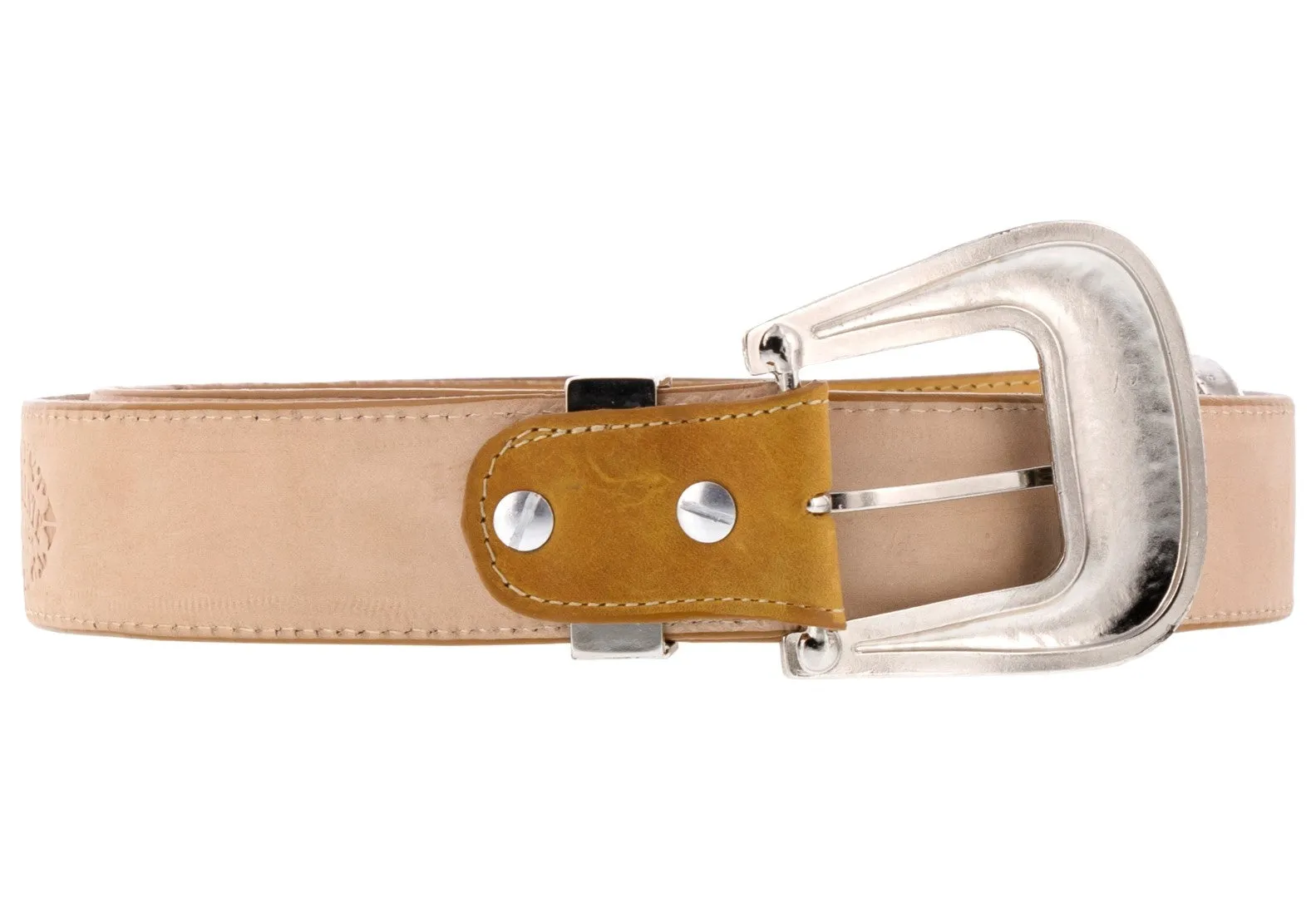 Rustic Sand Western Cowboy Leather Belt Navajo Concho - Silver Buckle