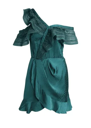 SELF-PORTRAIT - Ruffled One Shoulder Faux Wrap Dress