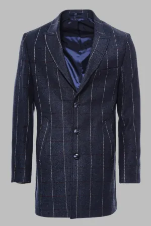 WSS Checked Navy Blue Men Coat  - Singen